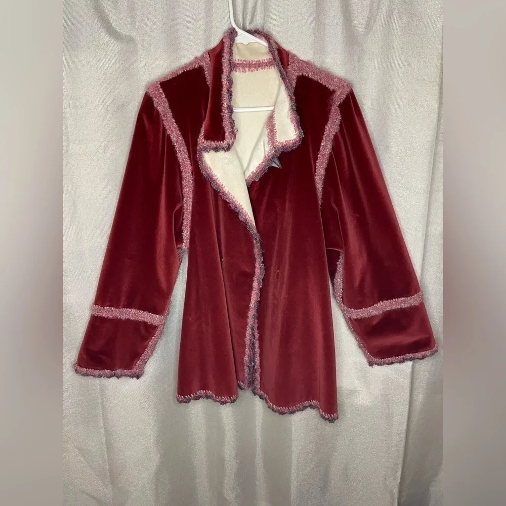 Reversable Bohemian ￼Velvet Burgundy & Off White 2 Tone Women's Jacket sz L-XL  - Picture 8 of 13